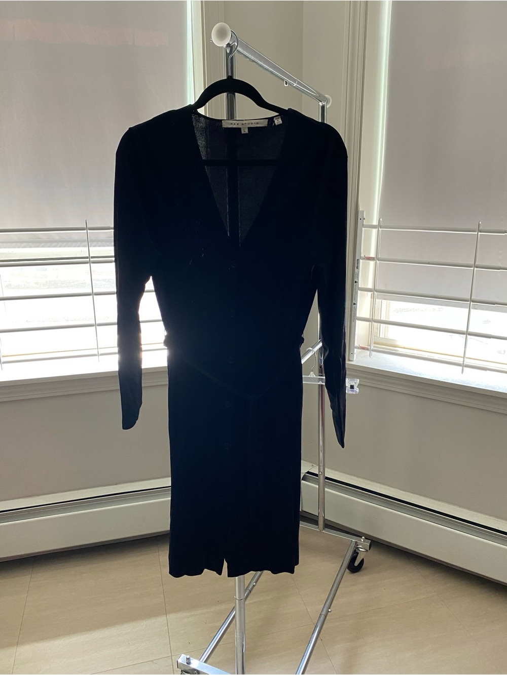 Max Studio Black Long-Sleeve Wrap-Style Dress